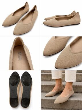 MIA Knit Pointed Toe Flats Size 9 Tan Slip On Viva Style Minimalist